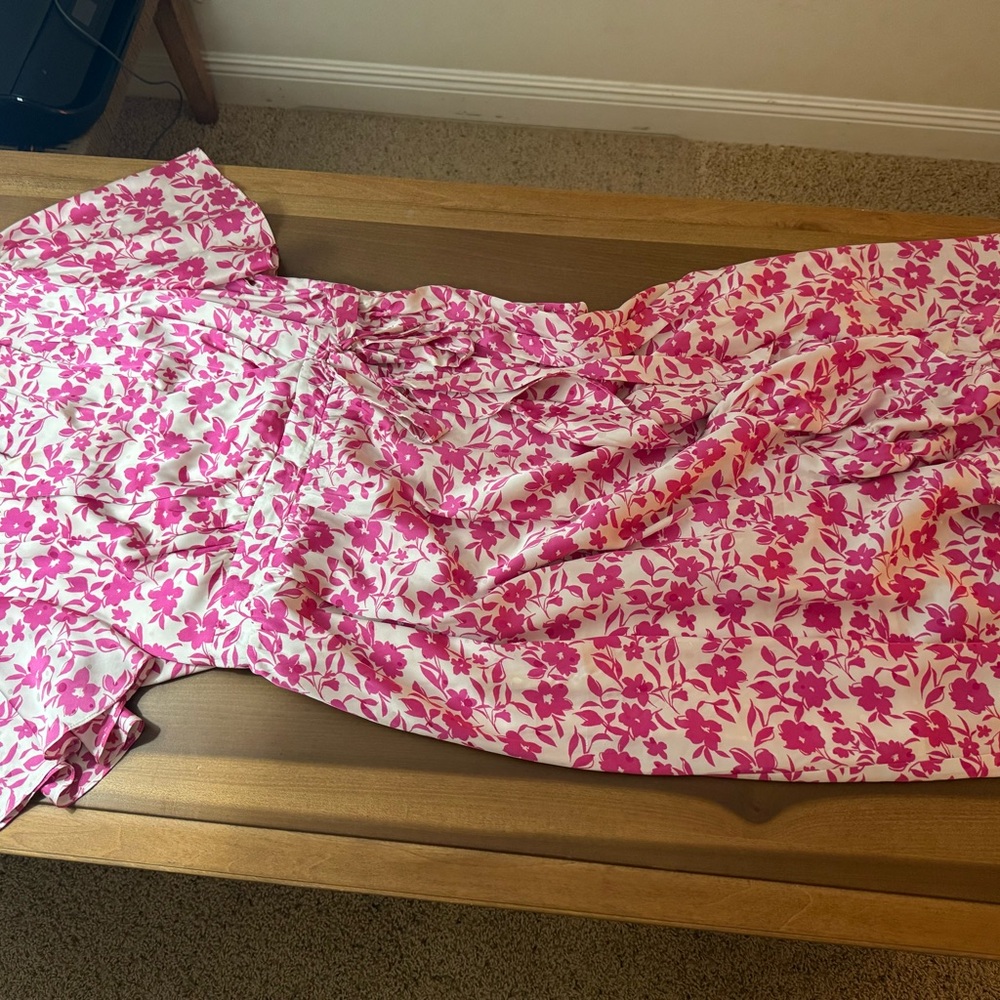 Vera Wang Vibrant Pink and White Floral Dress